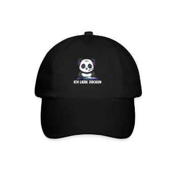Ich Liebe Computer Zocken - Gaming Panda - Baseballkappe - Schwarz/Schwarz - Vorne