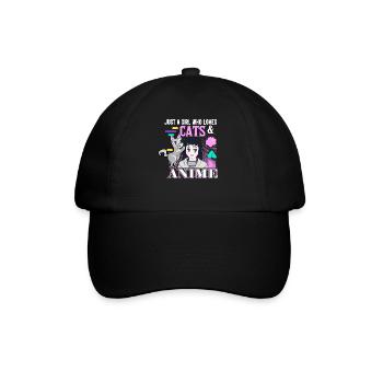 Nur Ein Mädchen Das Katzen Und Anime Liebt - Baseballkappe - Schwarz/Schwarz - Vorne