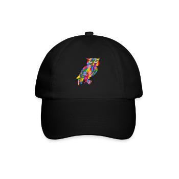Eule Bunt Vintage Regenbogen Retro Eulen Kauz - Baseballkappe - Schwarz/Schwarz - Vorne