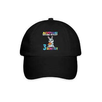Kindergeburtstag Ich Bin Jetzt 3 Jahre - Baseballkappe - Schwarz/Schwarz - Vorne