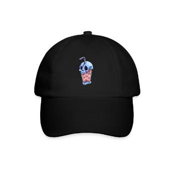 Kawaii Bubble Tea Totenkopf - Lustiger und - Baseballkappe - Schwarz/Schwarz - Vorne