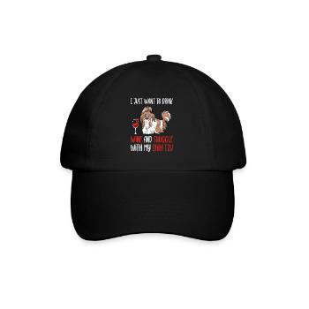Drink wine cuddling with Shih Tzu dog owners - Baseball Cap - black/black - Front
