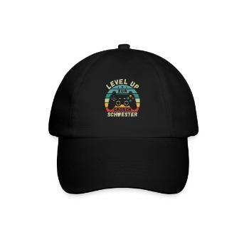 Level Up zur Großen Schwester Geburt Schwanger - Baseballkappe - Schwarz/Schwarz - Vorne