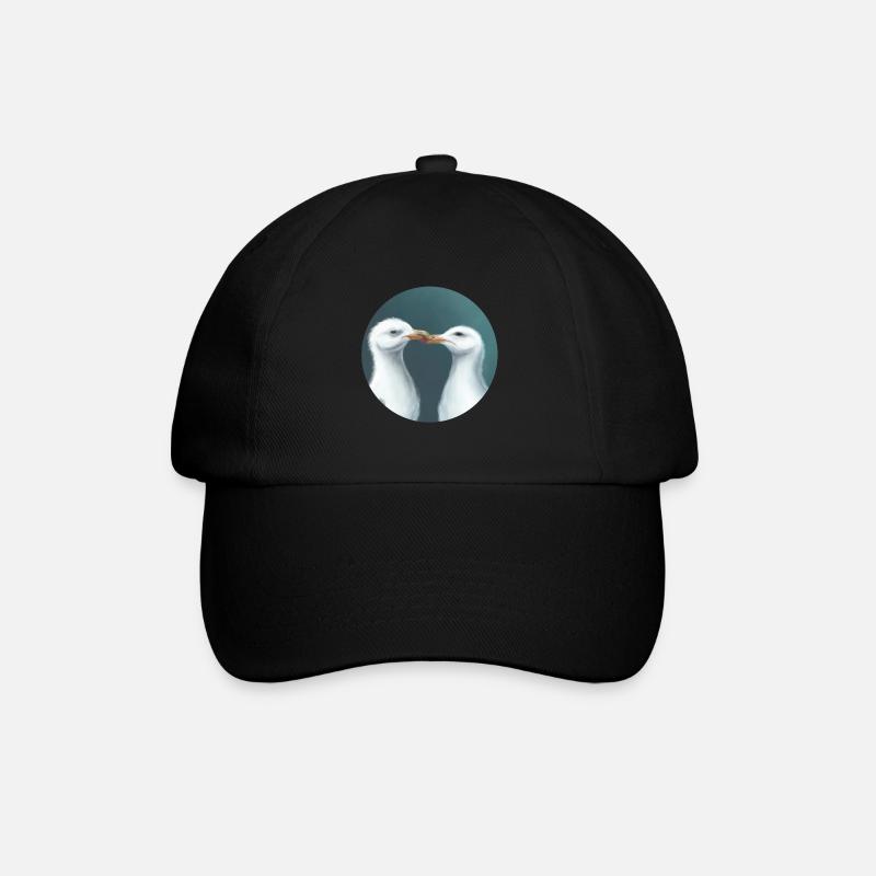 Küssende Möwen - Baseballkappe - Schwarz/Schwarz