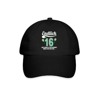 Endlich 16 aber Eltern leben bei mir 16 Geburtstag - Baseballkappe - Schwarz/Schwarz - Vorne