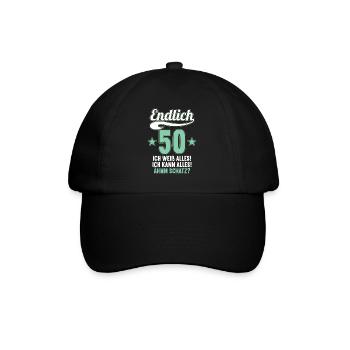 Endlich 50 weiß kann alles Äh Schatz 50 Geburtstag - Baseballkappe - Schwarz/Schwarz - Vorne