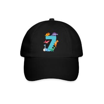 7e anniversaire | Chemise d’anniversaire de dinosaure | - Casquette classique - noir/noir - Devant