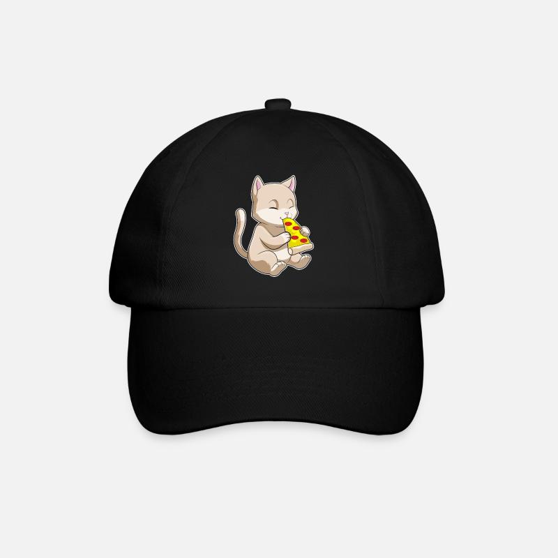Katze mit Pizza - Baseballkappe - Schwarz/Schwarz