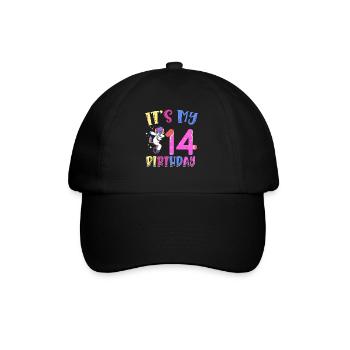 Es Ist Mein 14. Geburtstag Tupfende Einhorn Pony - Baseballkappe - Schwarz/Schwarz - Vorne