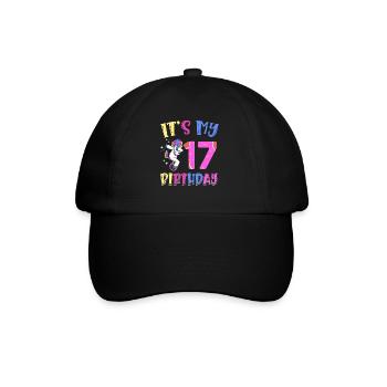 Es Ist Mein 17. Geburtstag Tupfende Einhorn Pony - Baseballkappe - Schwarz/Schwarz - Vorne