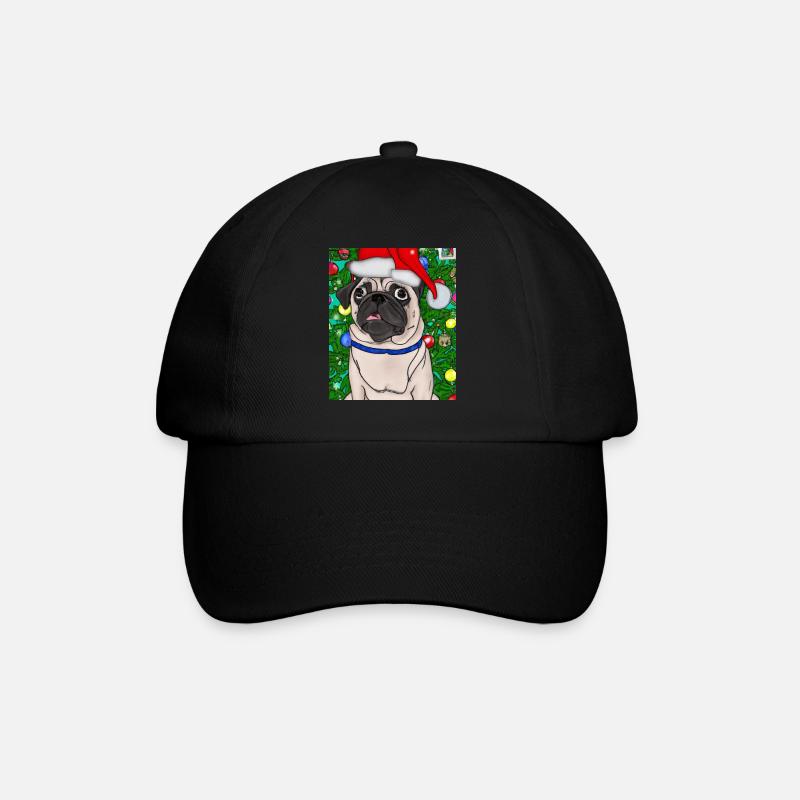 Mops Mit Weihnachtsmütze Weihnachten Hundebesitzer - Baseballkappe - Schwarz/Schwarz