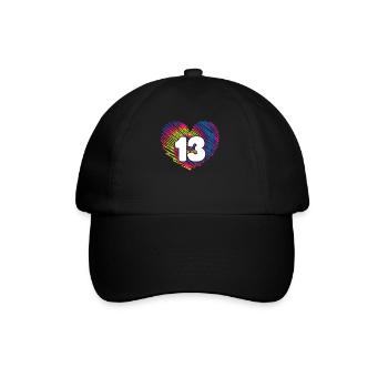 13. Geburtstag Herz Tie Dye | Tie Dye Themed - Baseballkappe - Schwarz/Schwarz - Vorne