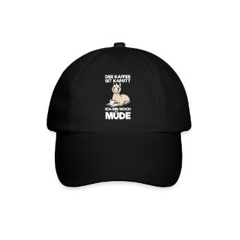 Der Kaffee Ist Kaputt Ich Bin Noch Müde Lama - Baseballkappe - Schwarz/Schwarz - Vorne