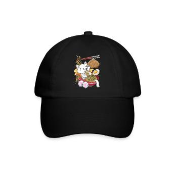 Kawaii Weiße Katze Ramen Nudeln Anime-liebhaber - Baseballkappe - Schwarz/Schwarz - Vorne