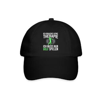 Golf Therapie Spruch - Baseballkappe - Schwarz/Schwarz - Vorne