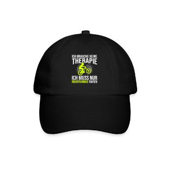 Mountainbike Therapie Spruch - Baseballkappe - Schwarz/Schwarz - Vorne