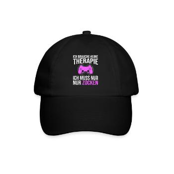 Gaming Therapie Spruch - Baseballkappe - Schwarz/Schwarz - Vorne