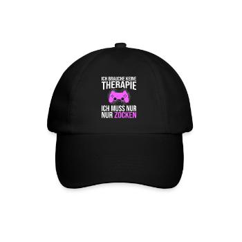 Gaming Therapie Spruch - Baseballkappe - Schwarz/Schwarz - Vorne