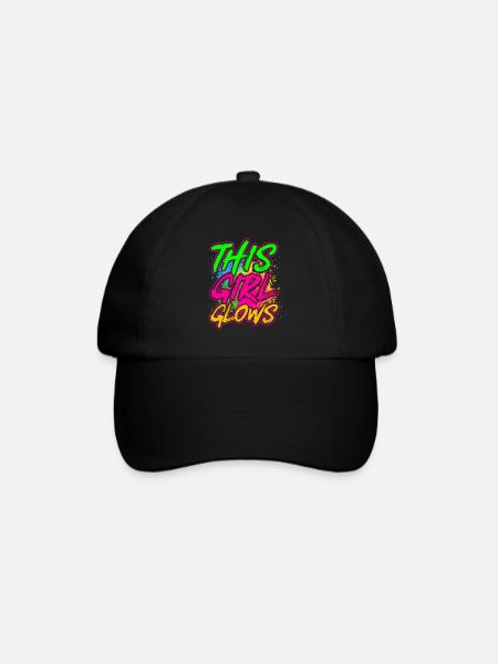 This Girl Glows Party 80er vintage farbenfrohes - Baseballkappe - Schwarz/Schwarz