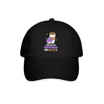 Angetrieben Von Cupcakes Und Kaffee Cupcake Essen - Baseballkappe - Schwarz/Schwarz - Vorne