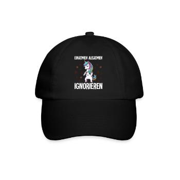 Einatmen Ausatmen Ignorieren Kaffee Einhorn - Baseballkappe - Schwarz/Schwarz - Vorne