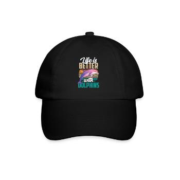 Das Leben Ist Besser Mit Delfinen Delfin Delfine - Baseballkappe - Schwarz/Schwarz - Vorne