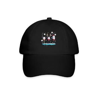 Red Wine Wine Glass with Antlers and Snow Christmas - Baseball Cap - black/black - Front