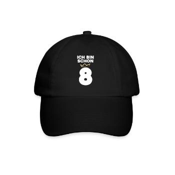 8 Geburtstag - 8 Jahre mit Krone - Baseballkappe - Schwarz/Schwarz - Vorne