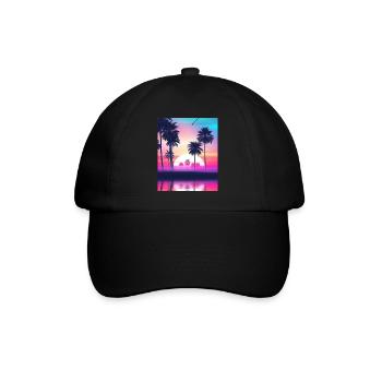Vaporwave Sun Synthwave Sunset Palms - Baseball Cap - black/black - Front
