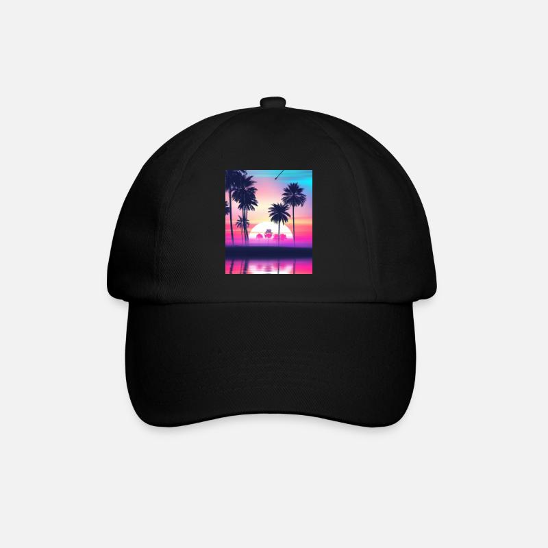 Vaporwave Sun Synthwave Sunset Palmen - Baseballkappe - Schwarz/Schwarz