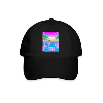 Synthwave Sun Hawaii Vaporwave Aesthetic - Baseball Cap - black/black - Front