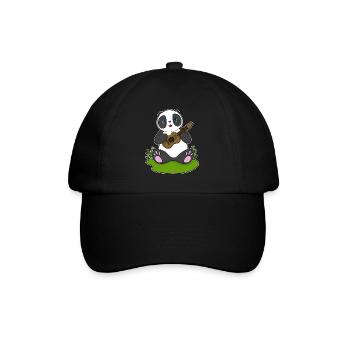 Panda Musiker Gitarre Musik - Baseballkappe - Schwarz/Schwarz - Vorne