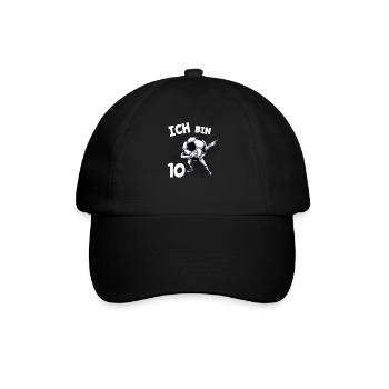 Ich bin 10 Jahre Fußball 10. Geburtstag - Baseballkappe - Schwarz/Schwarz - Vorne