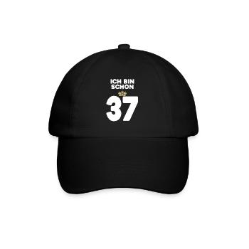 37. Geburtstag Geschenk - 37 Jahre mit Krone - Baseballkappe - Schwarz/Schwarz - Vorne