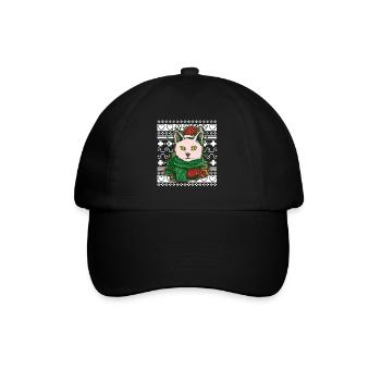 Ugly Christmas Sweater Christmas Cat - Baseball Cap - black/black - Front