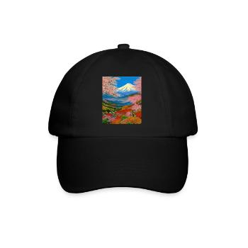 Haruno Japanese Cherry Blossom Illustration Japan - Baseball Cap - black/black - Front