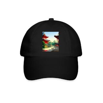 haruno japanese temple illustration japan - Baseball Cap - black/black - Front