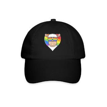 Gay LGBT Tier Schaf Regenbogen Herz - Baseballkappe - Schwarz/Schwarz - Vorne