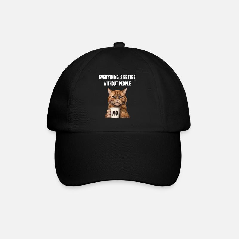 Better without people Grumpy Funny Cat - Baseball Cap - black/black