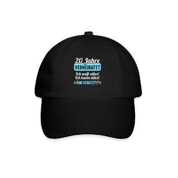 20 Jahr verheiratet weiß alles 20.Hochzeitstag - Baseballkappe - Schwarz/Schwarz - Vorne