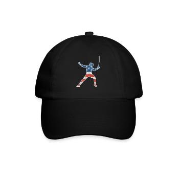 Amerikanische Flagge Fechter T-Shirt Fechten Säbel - Baseballkappe - Schwarz/Schwarz - Vorne