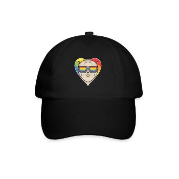 Regenbogen - Hund mit Brille - Zwergspitz - Baseballkappe - Schwarz/Schwarz - Vorne