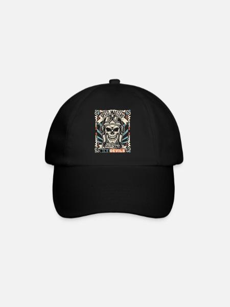 Lachender Totenkopf, Totenschädel, Biker-Skull - Baseballkappe - Schwarz/Schwarz