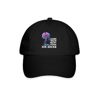 Kann Dich Nicht Hören Ich Zocke Gamer Skelett - Baseballkappe - Schwarz/Schwarz - Vorne