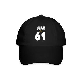 61. Geburtstag Geschenk - 61 Jahre mit Krone - Baseballkappe - Schwarz/Schwarz - Vorne