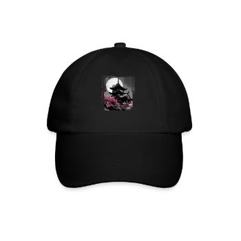 Vintage Japanese Sakura Cherry Blossom Temple - Baseball Cap - black/black - Front