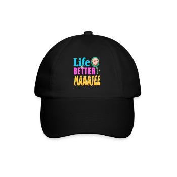 Life Is Better With A Manatee Retro Wildlife - Baseballkappe - Schwarz/Schwarz - Vorne