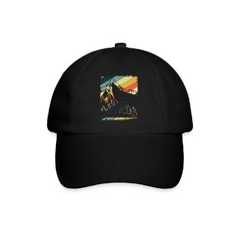 Wolf Wandern Berge Retro Wölfe Natur - Baseballkappe - Schwarz/Schwarz - Vorne