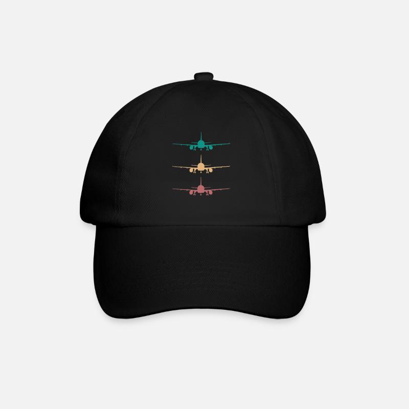 Flugzeug Retro Design 3 farben / für piloten - Baseballkappe - Schwarz/Schwarz