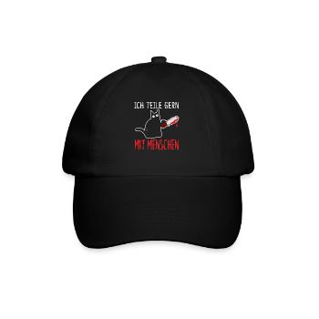 Ich Teile Gerne MitMenschen Katze Motorsäge - Baseballkappe - Schwarz/Schwarz - Vorne